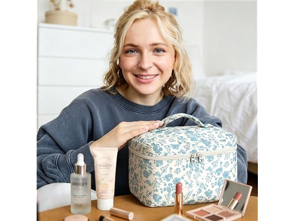 3 Pcs Quilted Makeup Bag Set