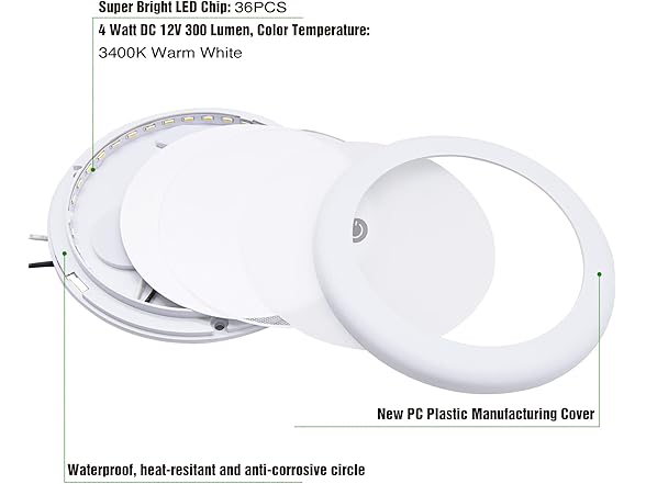 Homdec 4.5" LED RV Puck Light Dimmable