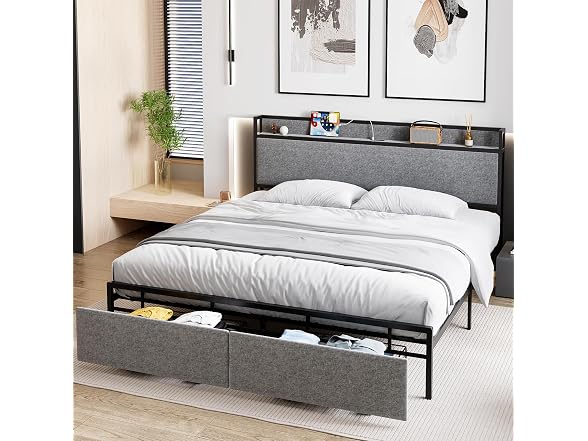 GAOMON Queen Size Bed Frame with 2 Storage Drawers