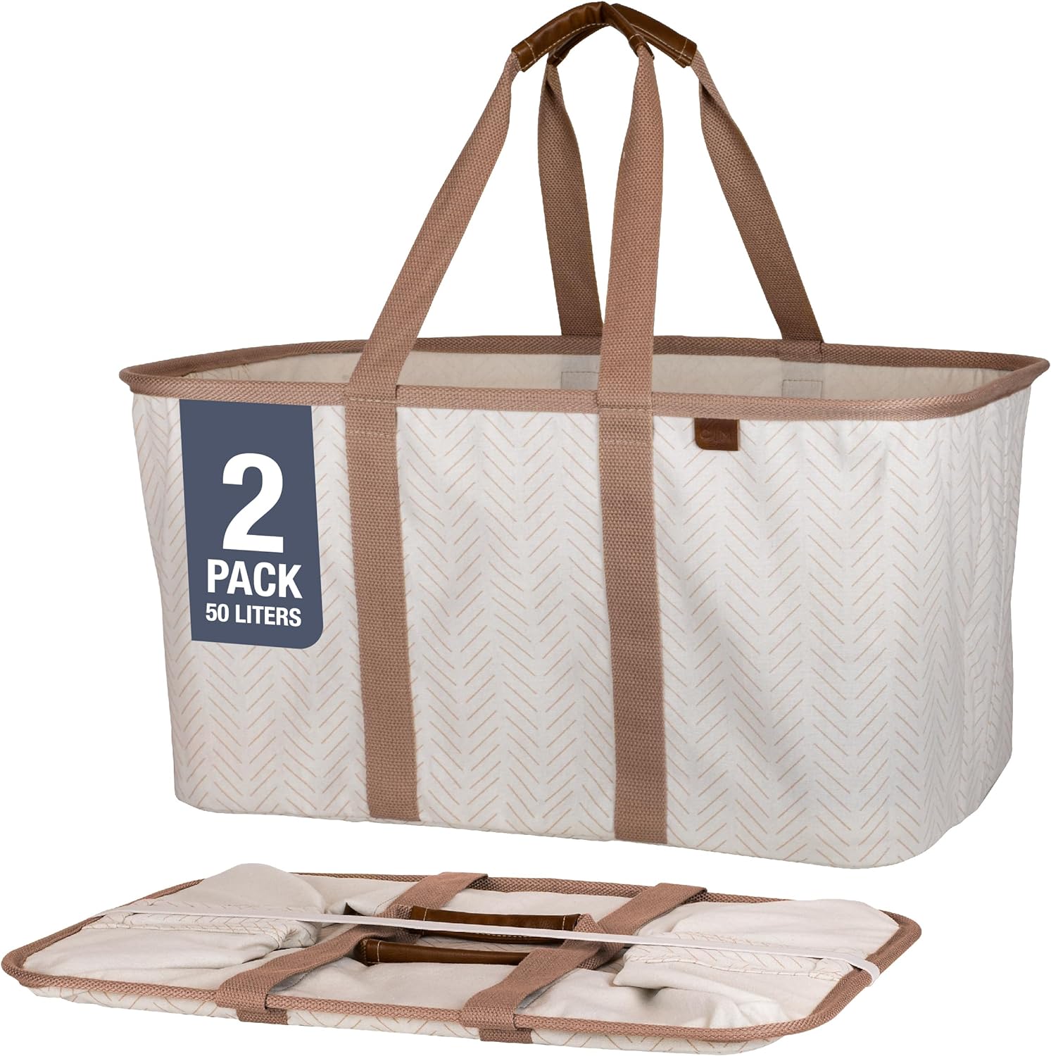 CleverMade Collapsible Laundry Tote 2PK, Beige - Gallery 8