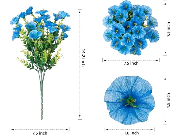 HyeFlora Blue Artificial Flowers 12 Bundles