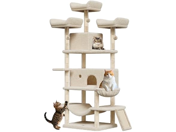 68.5 in Multi-Level Cat Tree for Indoor Cats- Beige