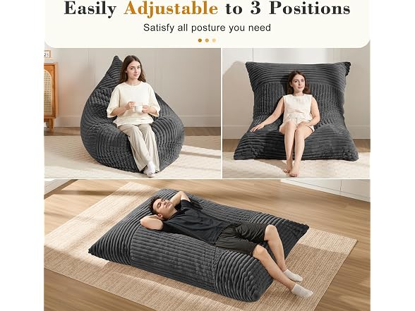 Gericco 3-in1 Dark Grey Bean Bag Chair