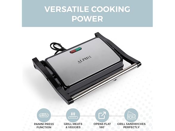 Alpha Living Electric Griddle Panini Press Sandwich Maker 