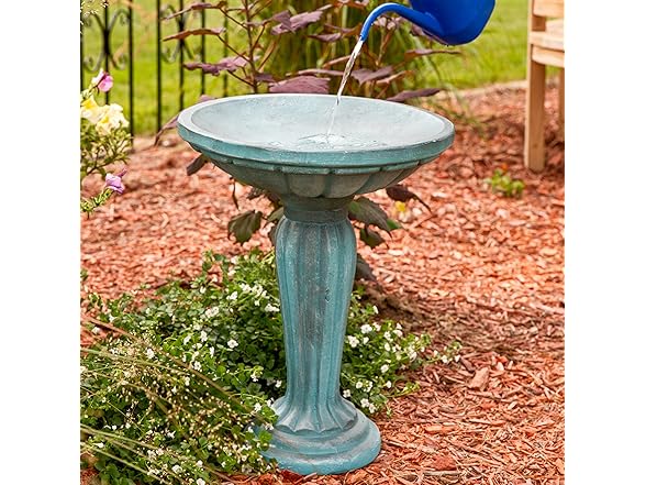 Sunnydaze 20.25” H Concrete Bird Bath Patina Green