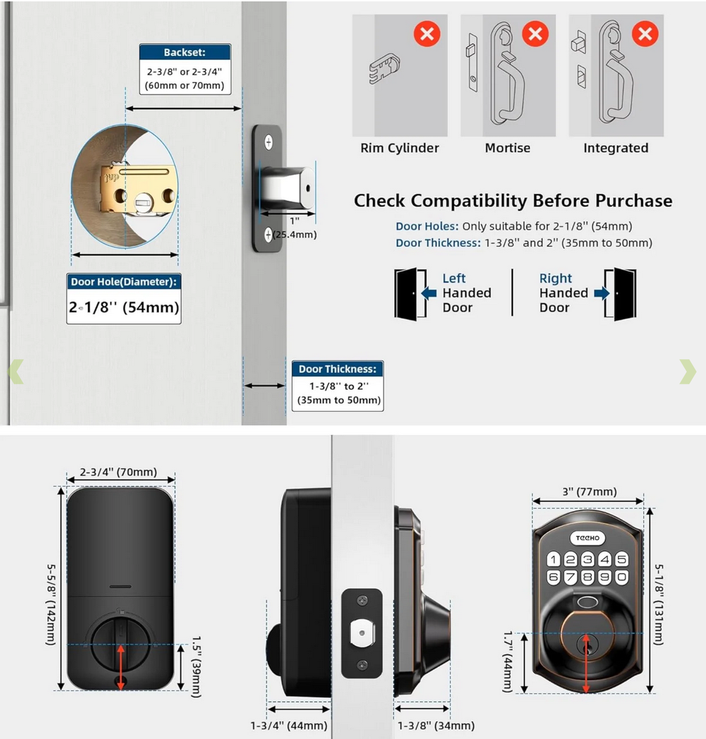 TEEHO TE002 Fingerprint Door Lock Oil Rubbed Bronze - Gallery 4