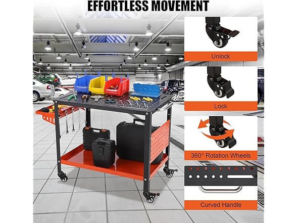 Orange Welding Tables w/ Wheels for Shop 36"x24"