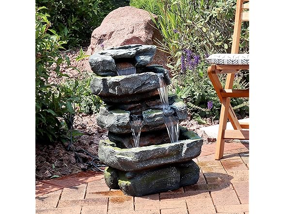 Sunnydaze 23-Inch Stone Waterfall Outdoor Tiered Fountain