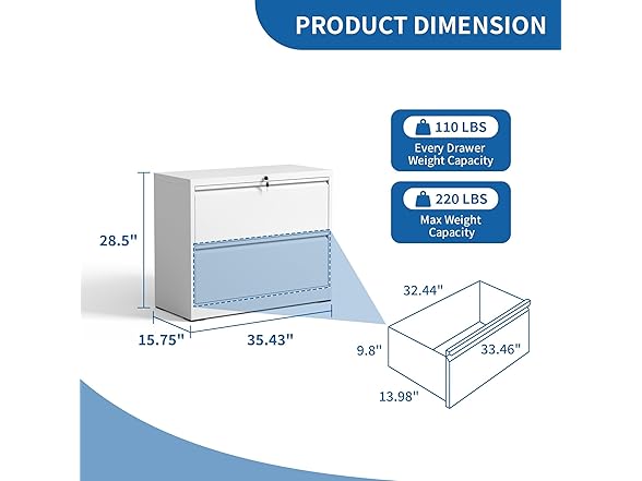 Yukimo Lateral File Cabinet with Lock