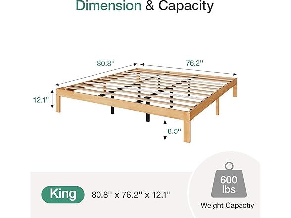 Novilla Novilla 12 Inch King Bed Frame, Classic