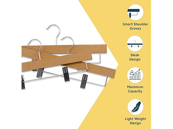 Natural Color Wooden Pants Hangers 20 Pack