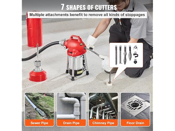 Drain Cleaner Machine 120FT x 5/8 Inch, 370W