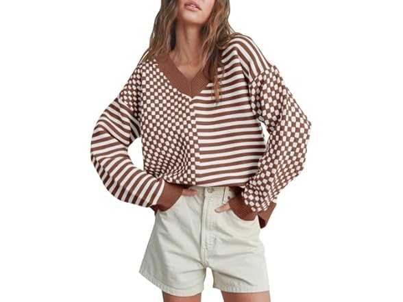 Women’s Checkered Striped Knit Sweater