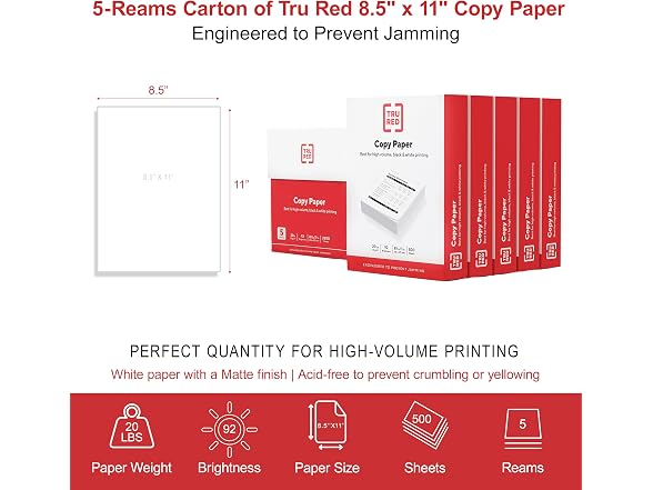 TRU RED Copy Paper, 8.5" x 11" Sheet Size
