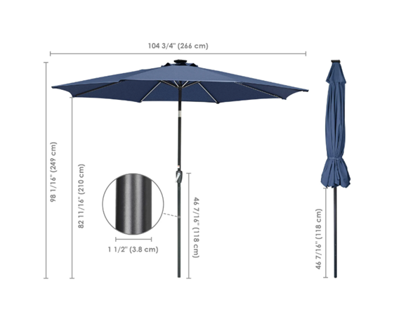 Yescom 9' Solar Power LED Patio Umbrella -Choose Color