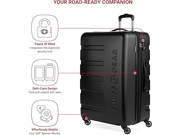 SwissGear 7366 Signature Hardside Luggage Weekender Tote, Black, 2-Piece Set 