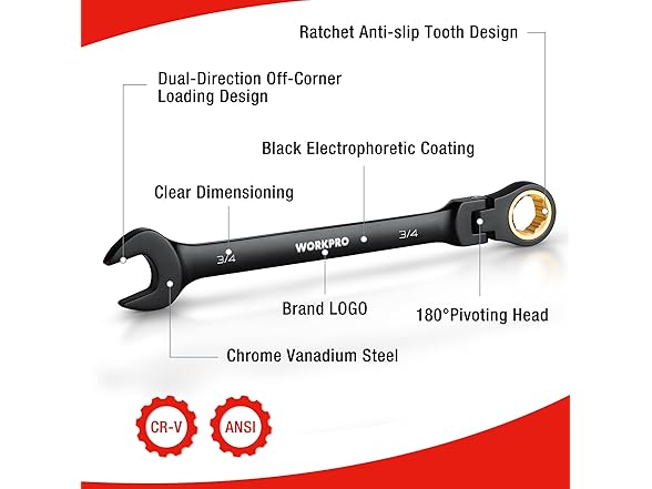 WORKPRO 8-piece Flex Head Wrench Green