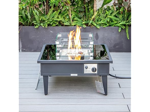 LeisureMod Walbrooke Modern Outdoor Square Fire Pit Table Black
