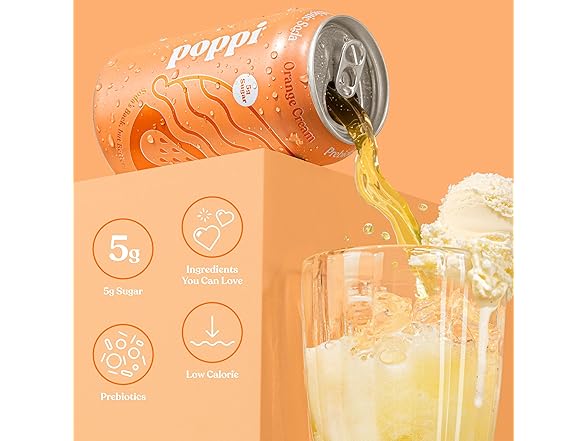 12PK Poppi Sparkling Prebiotic Soda Beverage, Orange Cream