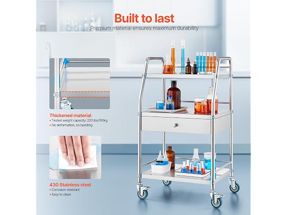 VEVOR Lab Serving Cart, 3 Layers