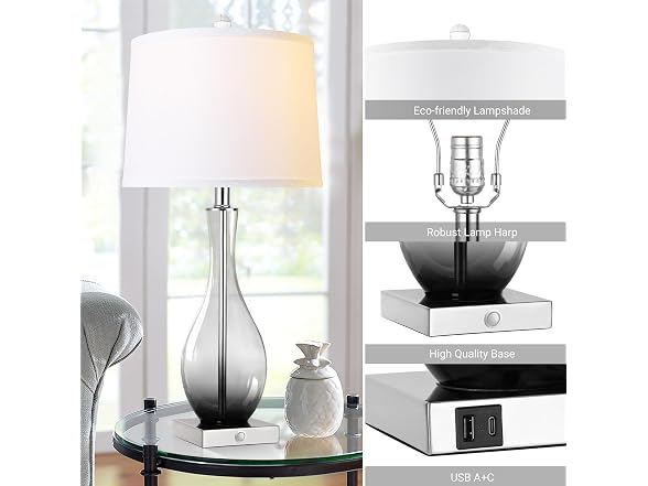 WIHTU Glass Table Lamps, Gray