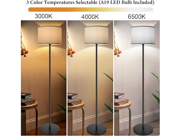 TOBUSA 65’’ Tall Floor Lamp for Bedroom with Grey Shade