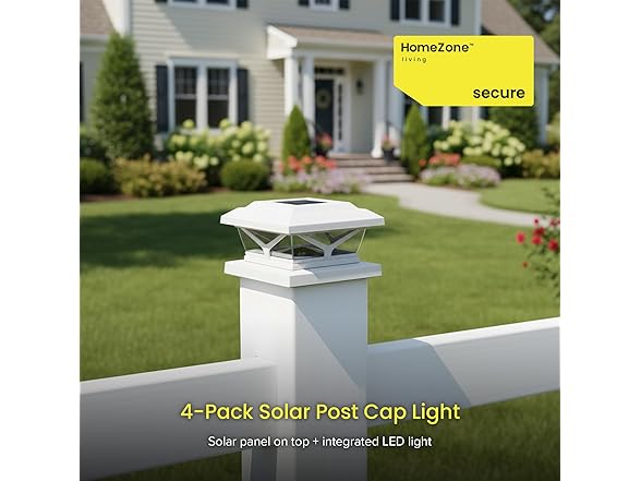 Home Zone Security 4-Pack Crown Style Solar Powered Post Cap Light