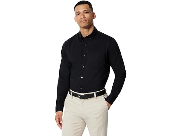 Amazon Essentials Men Stretch Wrinkle Shirt Black