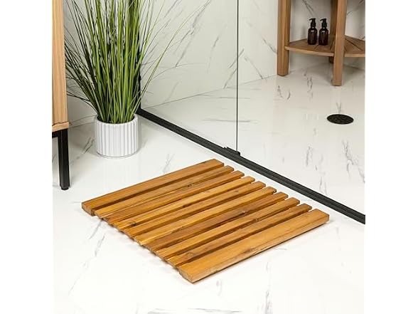 JONATHAN Y Acacia Wood Slat Bath Mat 2x2