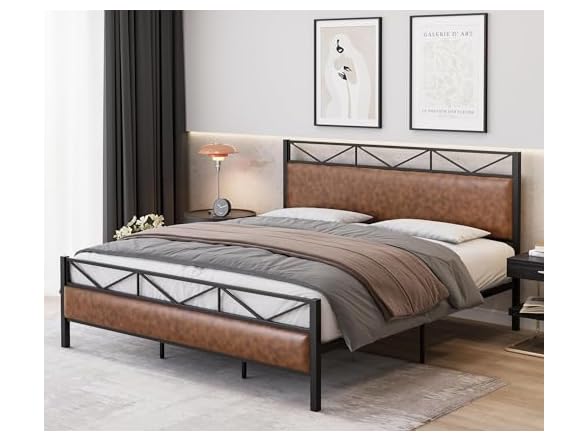 IDEALHOUSE PU Leather King Bed Frame
