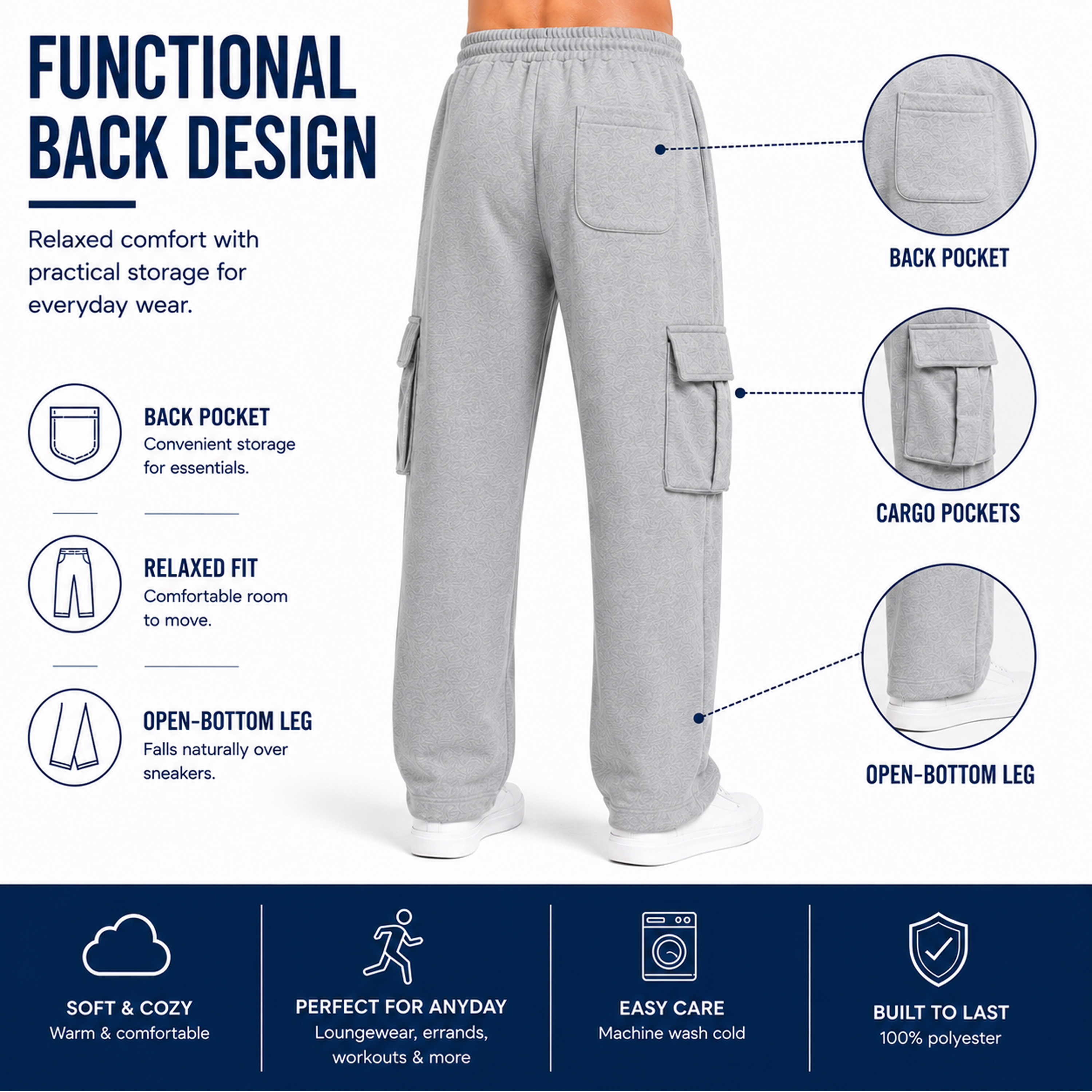 3Pk Womens Open Bottom Fleece Sweatpants - Gallery 30