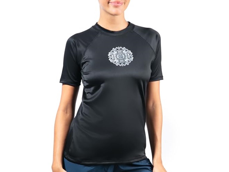 Kanu Surf Women's Breeze UPF 50+ Short Sleeved Active Rashguard & Workout Top, Juliette Black, Small