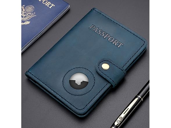 Enwaen Grain Leather Passport Holder AirTag