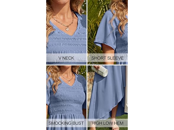 Zattcas Women (M) Maxi Dresses Summer Sleeve Dusty