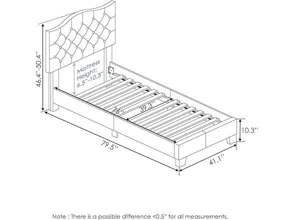 Furinno Lille Button Tufted Bed Frame, Twin