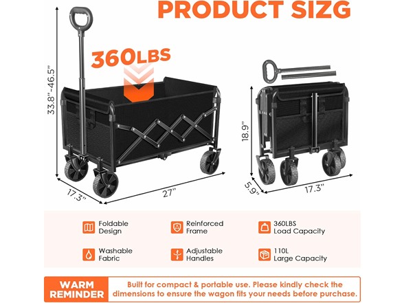 JINIHFW Wagon Cart Foldable, Portable w/ Wheels