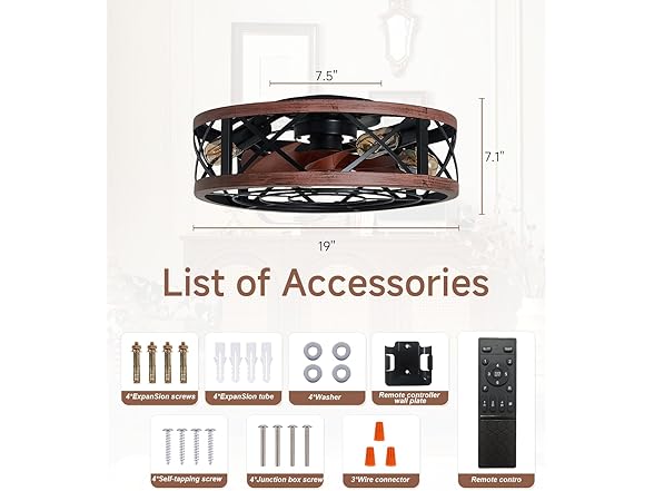 AQUBT Caged Ceiling Fan with Light | 19In