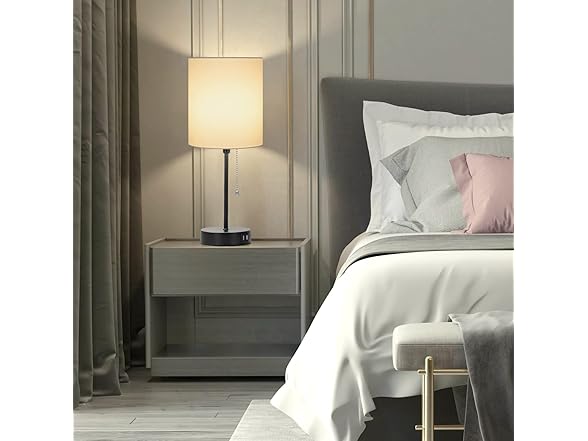 Bosceos Table Lamps with White Shades and USB Charging Ports, 2PK
