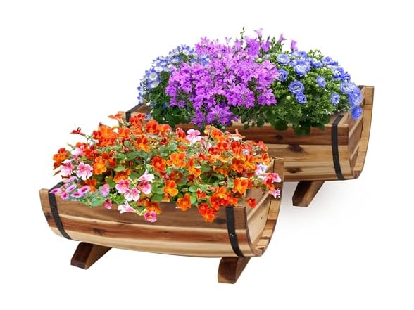 IDZO Solid Acacia Wood Half Barrel Planters