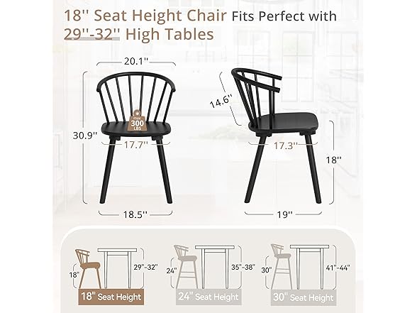 LUE BONA Black Dining Chairs Set of 2, Farmhouse Wood Dining Chairs with Semicircular Backrest, Spindle Dining Chair for Kitchen and Dining Room, 18 Inch (Open Box)