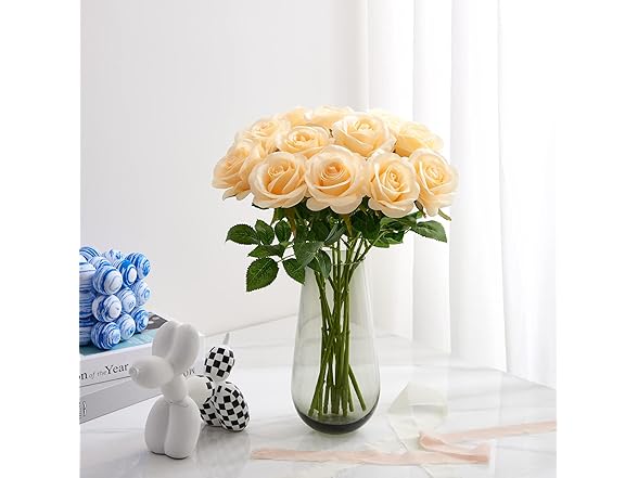 Helera 12pcs Champagne Roses Artificial