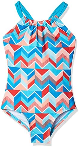 Kanu Surf Girls Beach Sport Halter One Piece Swimsuit, Ruby Blue Chevron, 12