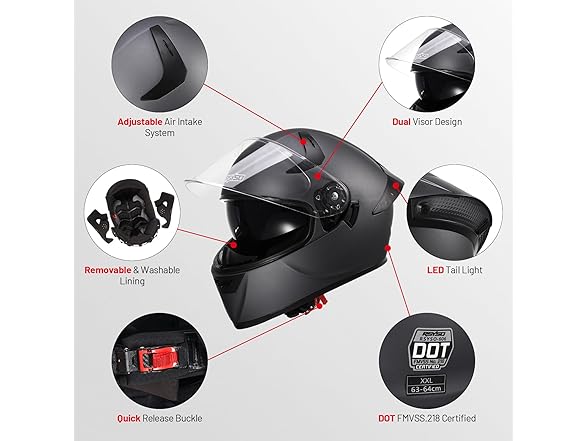 RSYSO Full Face Motorcycle Helmet LED