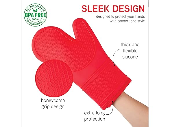 COOK WITH COLOR Silicone Oven Mitts Red, Mitt Set