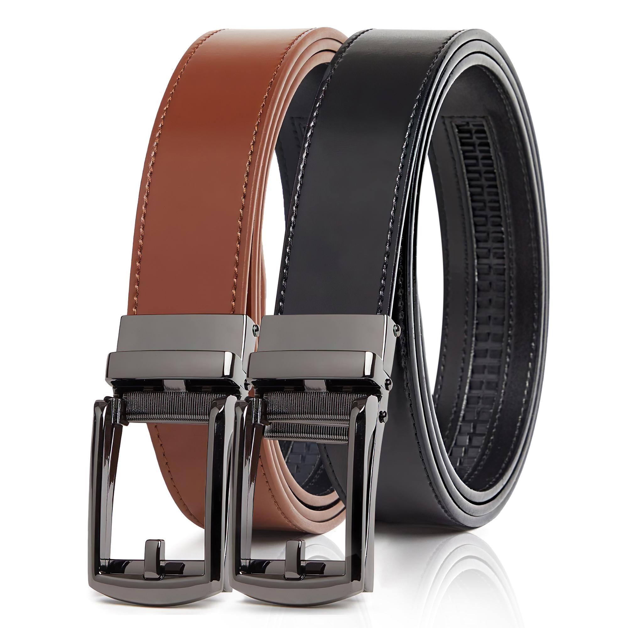 Carlo Fellini Mens Leather Ratchet Belt - Gallery 47