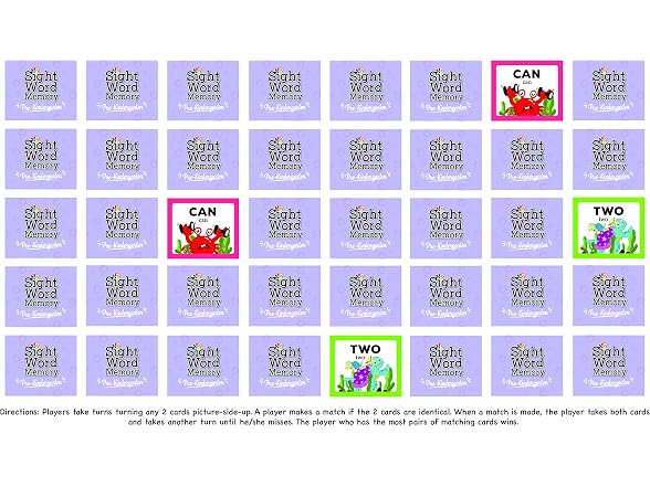 Sight Word Memory Game for Kids Ages 4-8, Matching Card Game