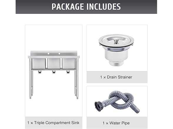WILPREP NSF Stainless Steel 3 Compartment Commercial Sink 11x10x10 Inch Basins, Kitche Station Utility Sink for Restaurant Bar Home Laundry Room Garage (Open Box)