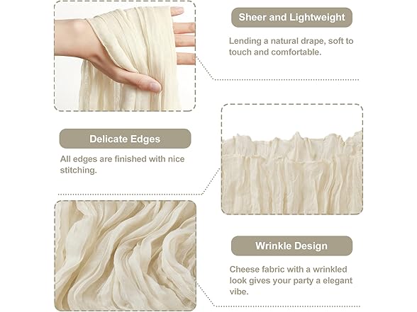 SoarDream 10Ft Beige Cheesecloth Table Runner