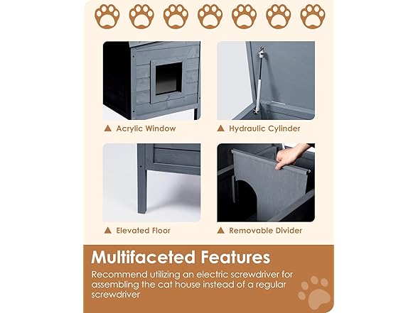 IVY&LANE IL-12 Grey Outdoor Cat House Grey