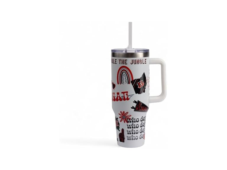 The Memory Company Official Licensed 40oz Team Spirit Stainless Steel Tumbler - Vacuum-Insulated Double-Wall Travel Cup With Handle and Straw Lid